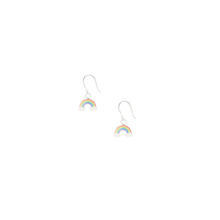 Sterling Silver Rainbow Charm Drop Earrings,
