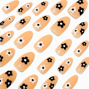 Black &amp; White Daisy Stiletto Vegan Faux Nail Set - 24 Pack,