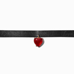 Red Heart Pendant Black Choker Necklace,