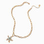 Gold-tone Embellished Starfish Paperclip Chainlink Pendant Necklace,