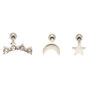Silver 16G Celestial Cartilage Stud Earrings - 3 Pack,