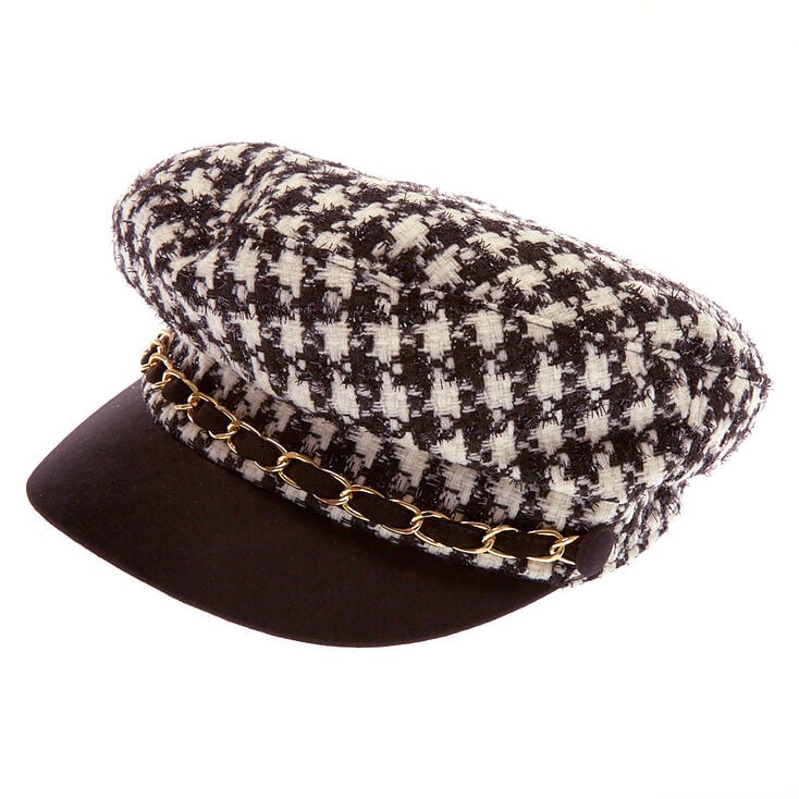 Claire's Casquette de capitaine motif pied-de-poule - Noir