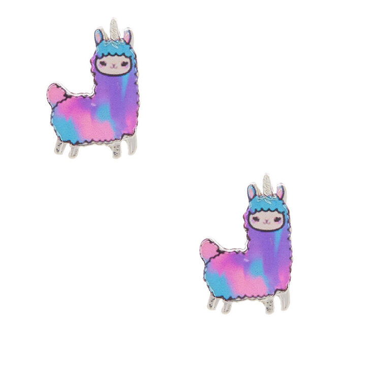 Claire's Clous d'oreille lama licorne effet tie-dye