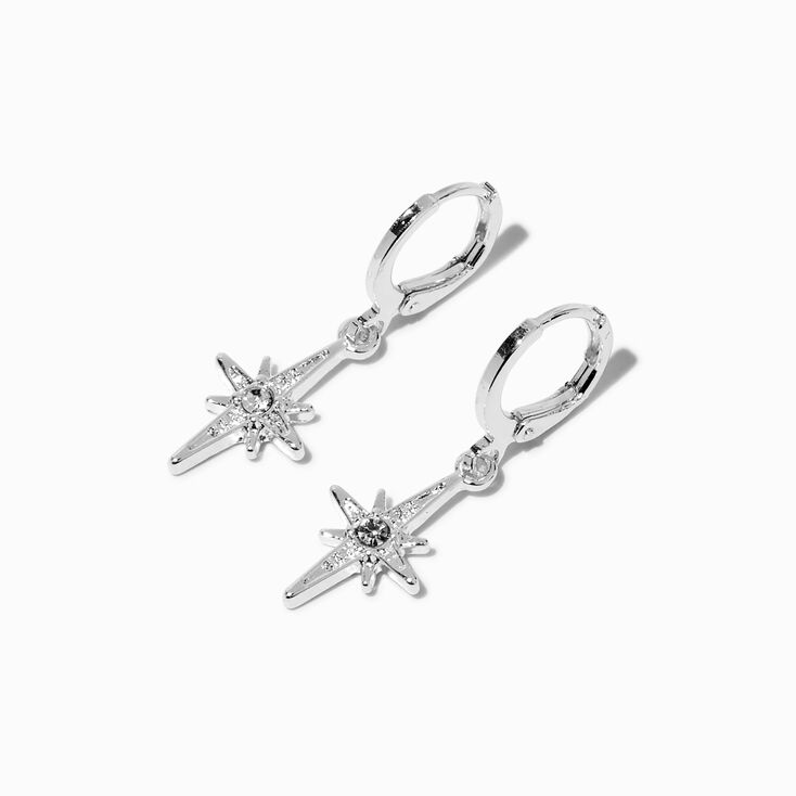 Silver-tone Star Huggie Hoop Earrings,
