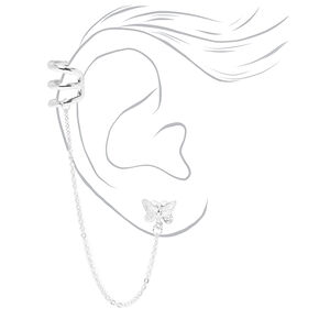 Silver-tone Butterfly Ear Connector Earrings,
