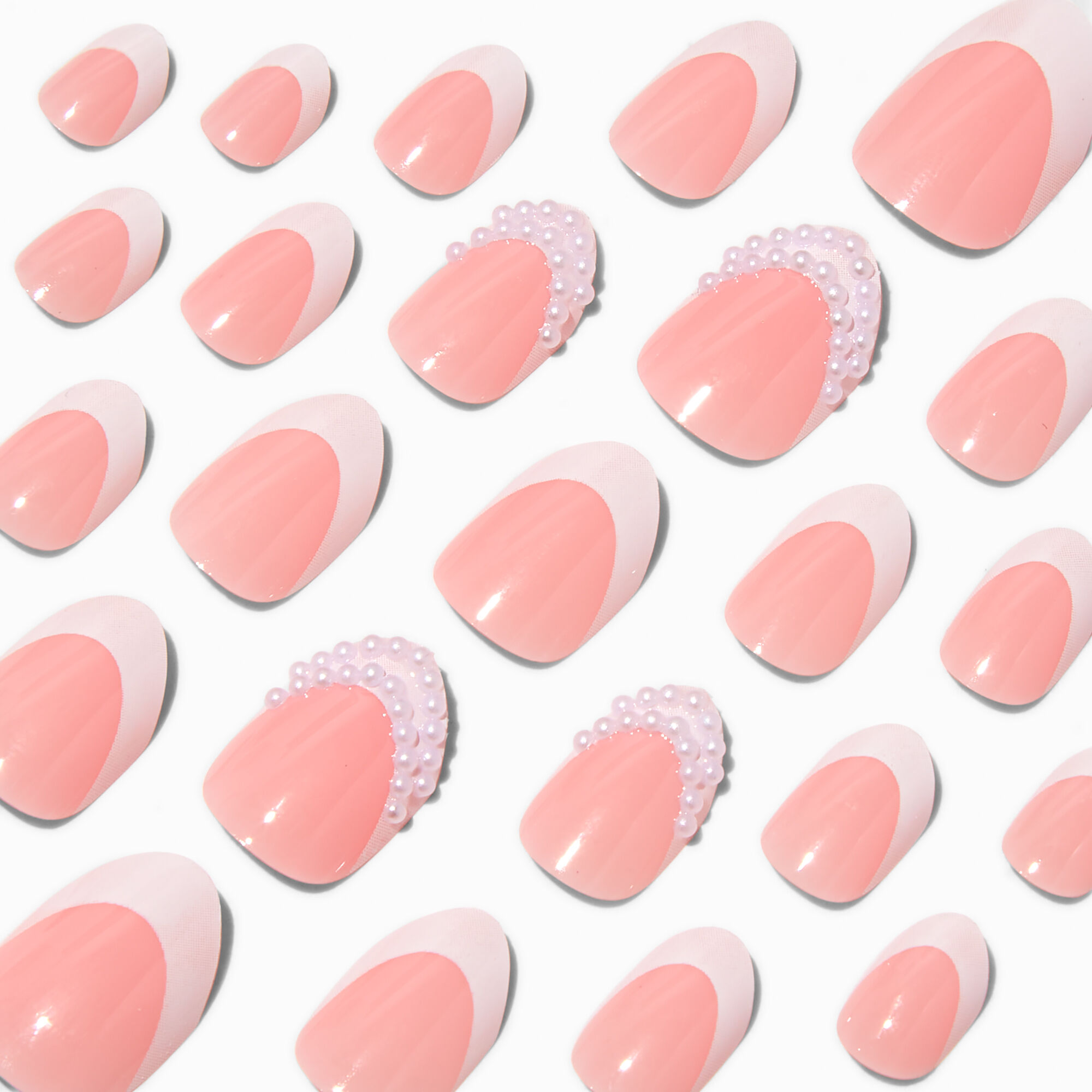 Pearl French Tip Stiletto Press On Vegan Faux Nail Set - 24 Pack,
