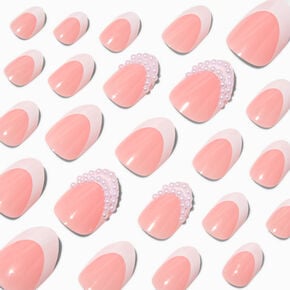 Pearl French Tip Stiletto Press On Vegan Faux Nail Set - 24 Pack,