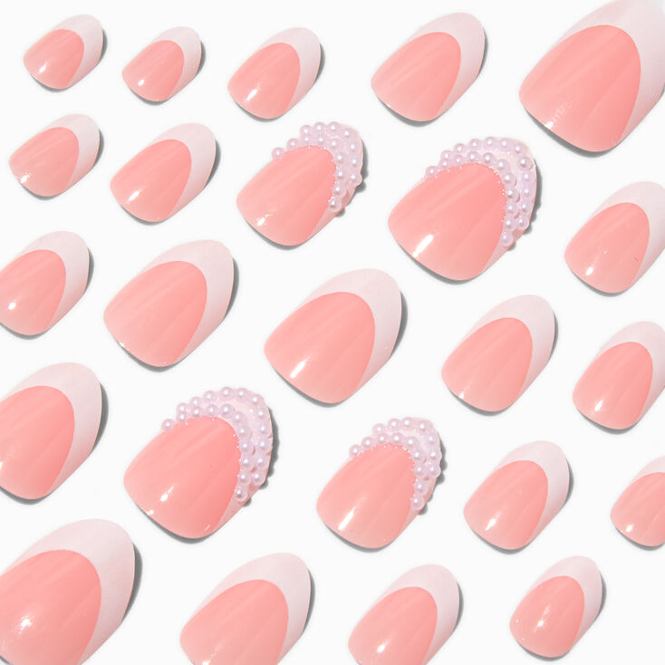 Pearl French Tip Stiletto Press On Vegan Faux Nail Set - 24 Pack,