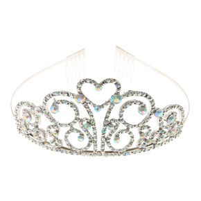 Claire&#39;s Club Crystal Heart Swirl Tiara - Silver,