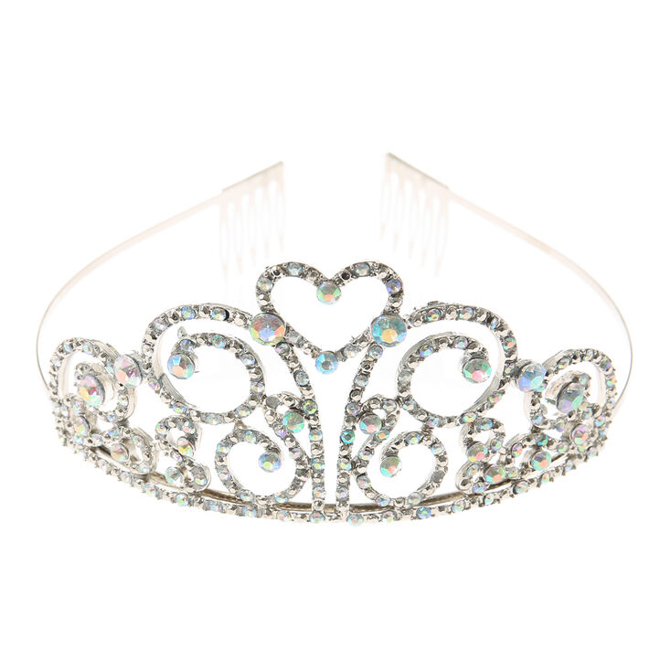 Claire&#39;s Club Crystal Heart Swirl Tiara - Silver,