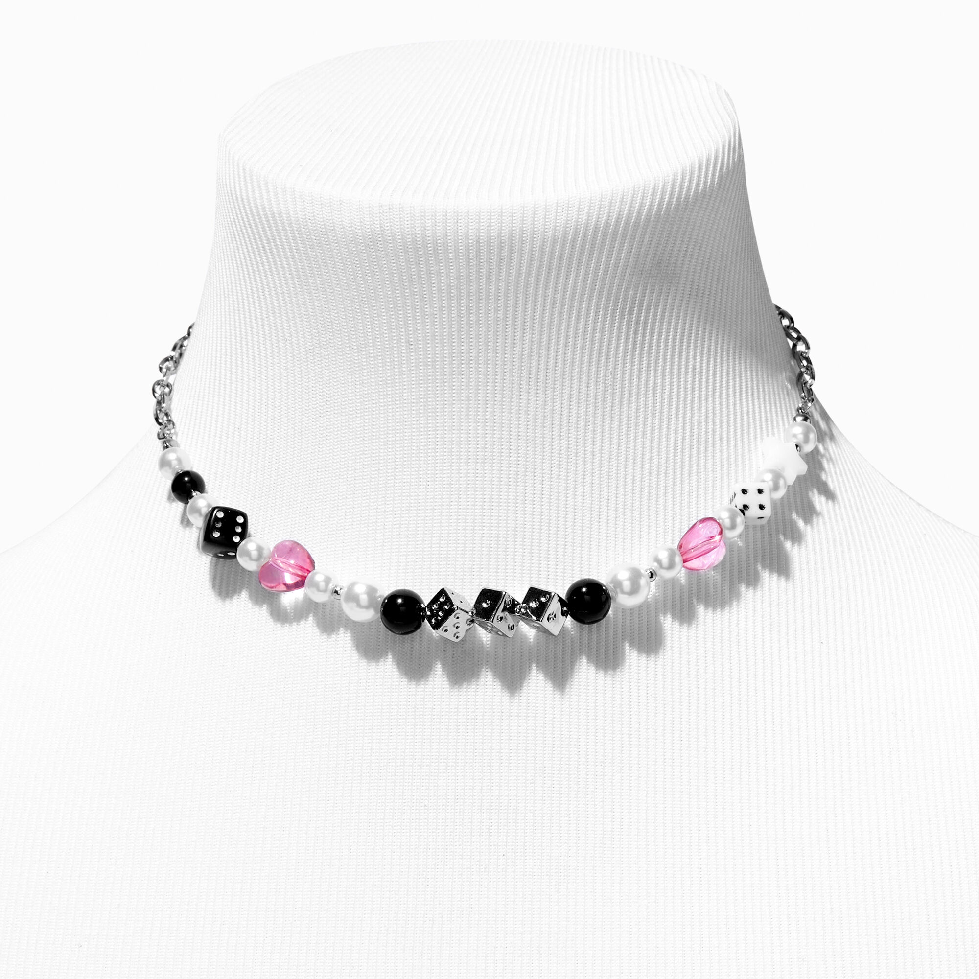 Silver Dice Mixed Media Choker Necklace