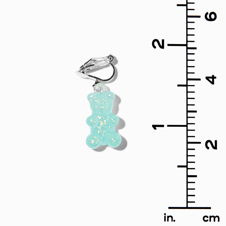 Blue 0.5&quot; Glow In The Dark Gummy Bear Clip On Drop Earrings,