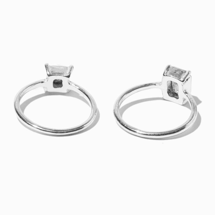 Silver-tone Crystal Geometric Rings Stack - 3 Pack,