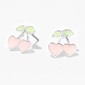 Color Change Glitter Cherry Heart Stud Earrings,