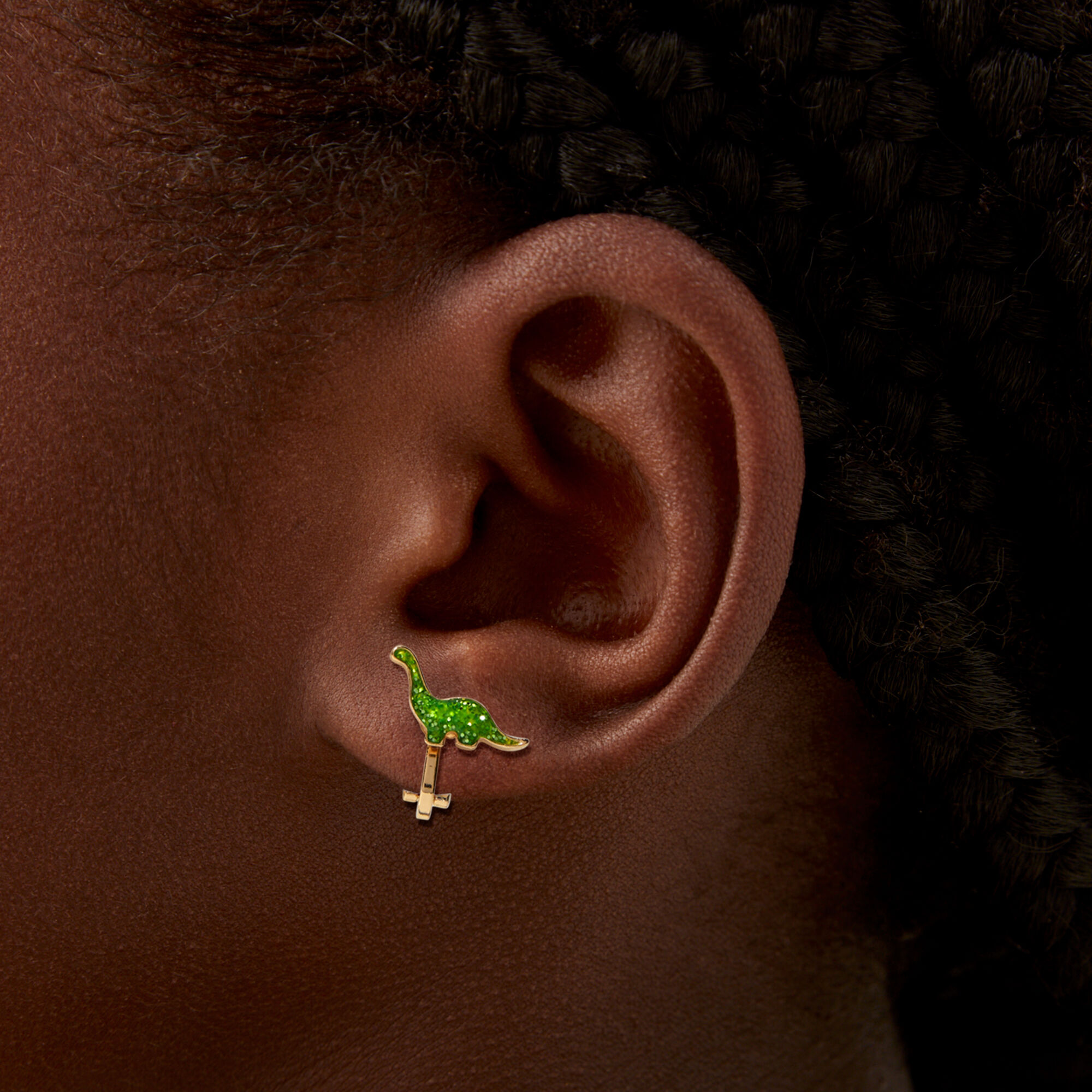 Glitter Dinosaur Clip-On Earrings,