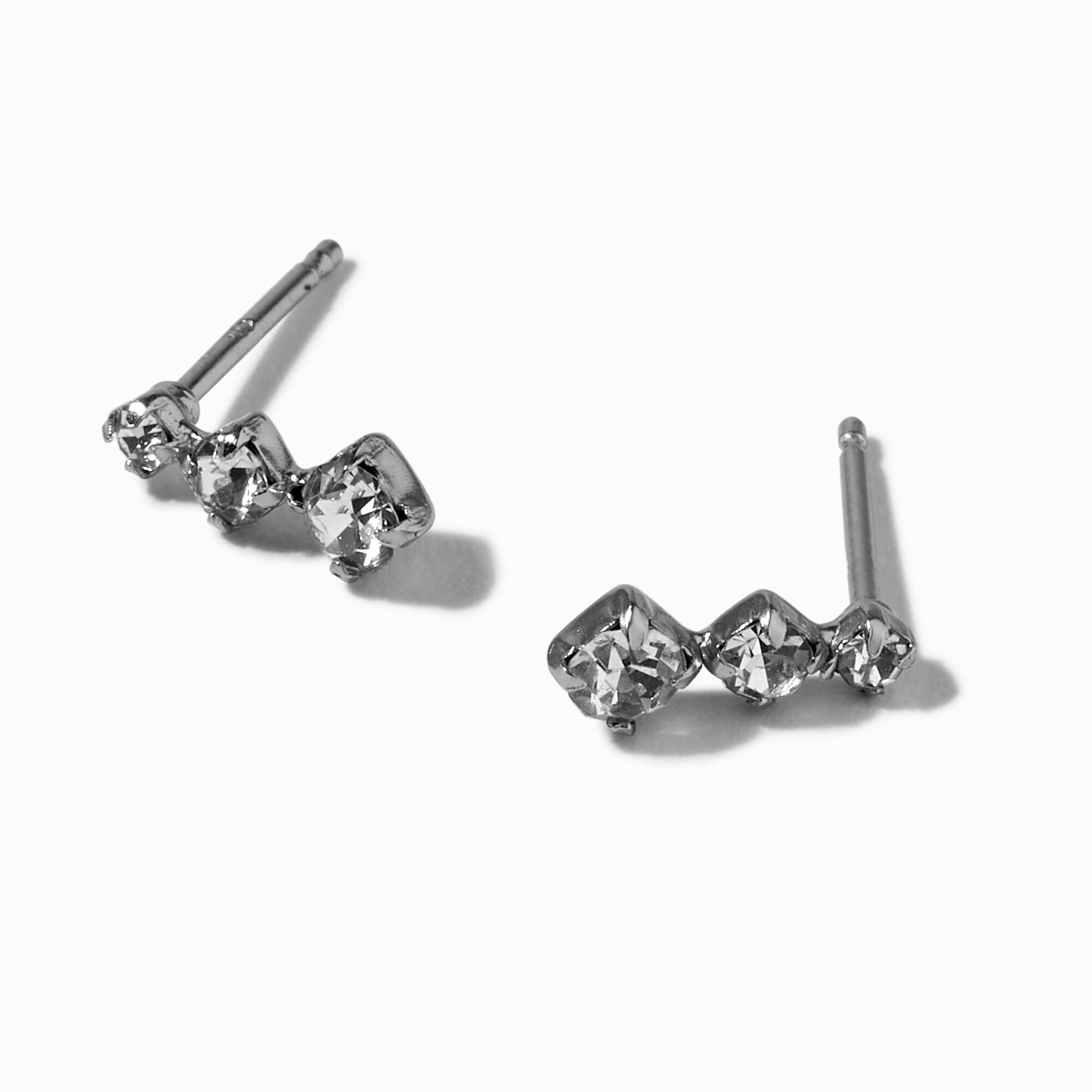 View C Luxe By Claires Platinum Plated Tripod Cubic Zirconia Stud Earrings Silver information