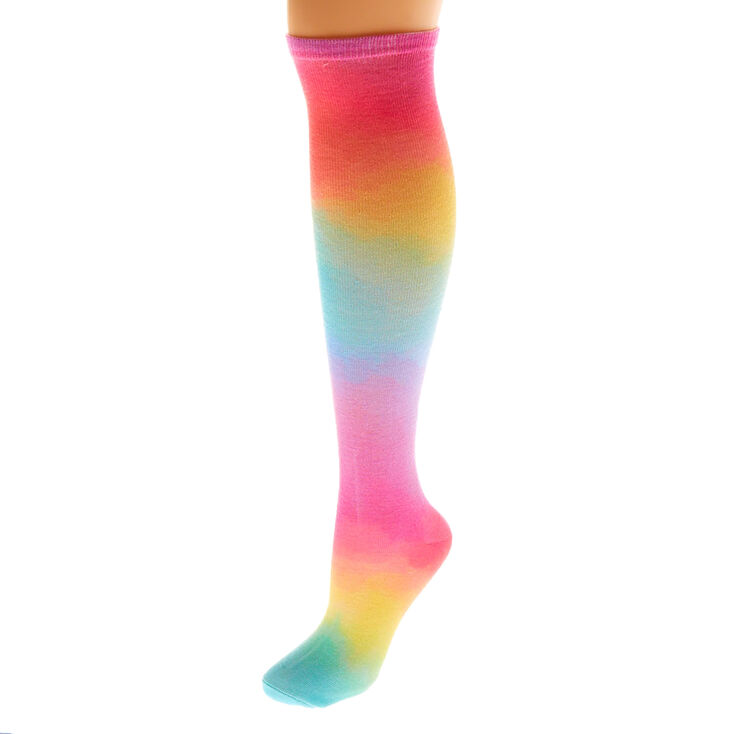 Claire's Chaussettes montantes arc-en-ciel tie-dye aux tons pastel