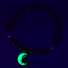 Bracelet &eacute;lastique lune phosphorescente perl&eacute; violet,