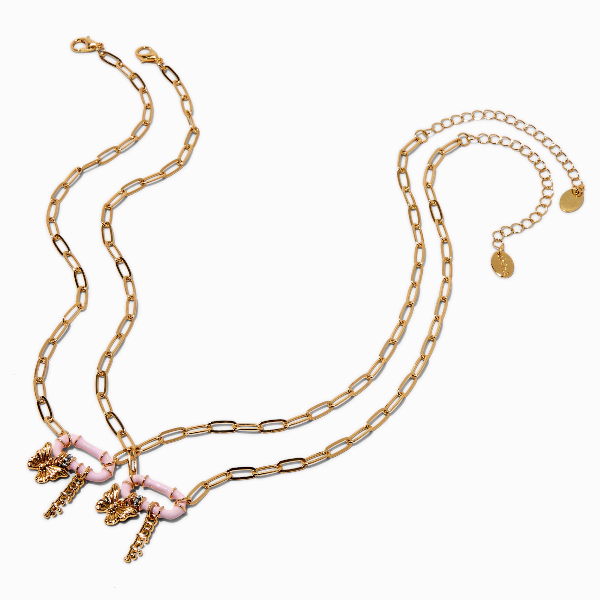 Best Friends Pink Link Charm Gold-tone Pendant Necklaces - 2 Pack,