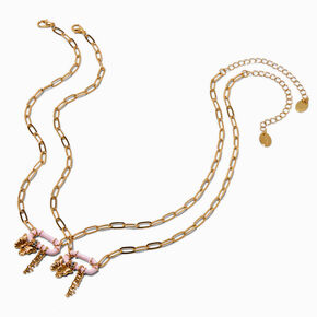 Best Friends Pink Link Charm Gold-tone Pendant Necklaces - 2 Pack,