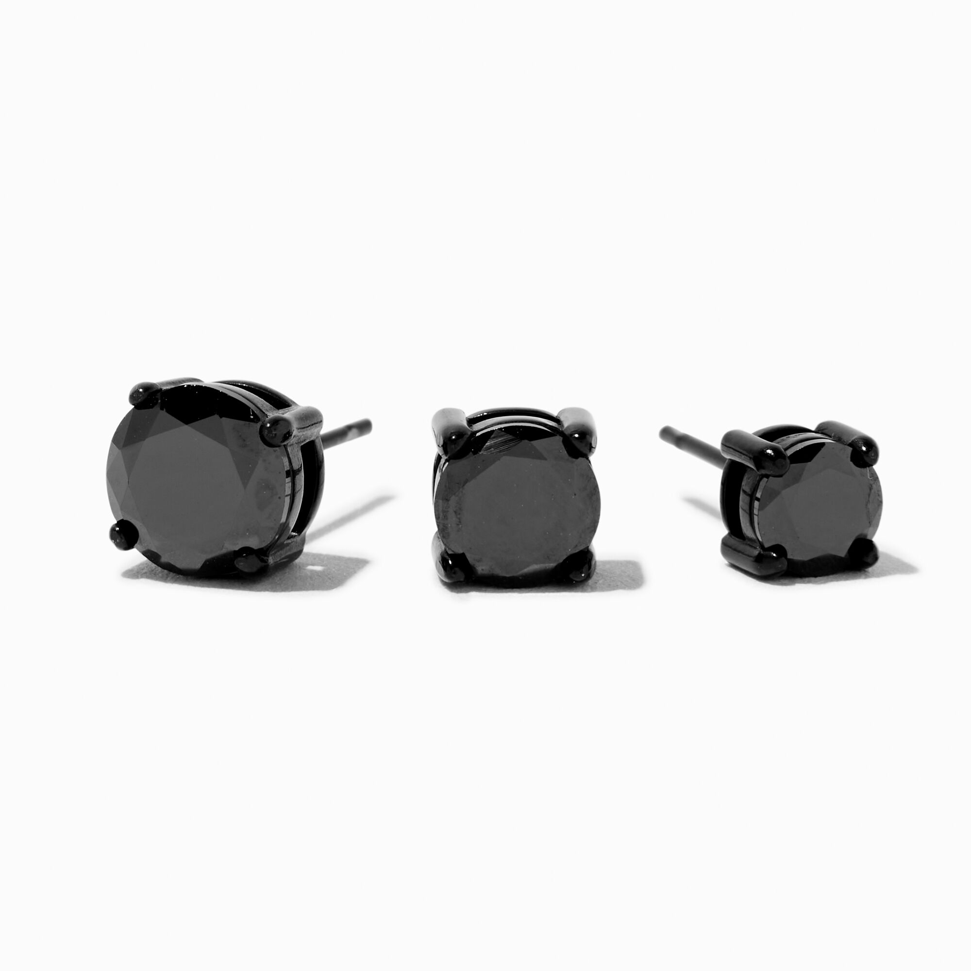 View Claires Stainless Steel Cubic Zirconia 5MM6MM7MM Round Stud Earrings 3 Pack Black information