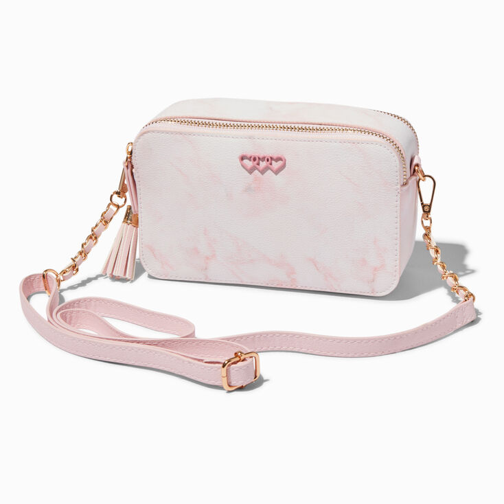 Pink Marble Print Camera Crossbody Bag,