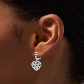 Silver-tone Heart Cutout 0.5&quot; Clip-On Drop Earrings ,