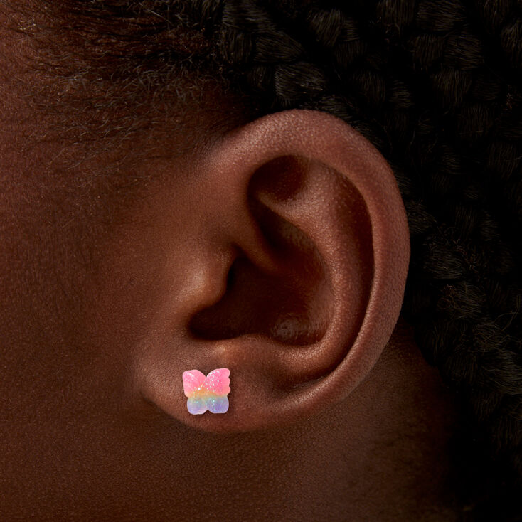 Glitter Rainbow Butterfly Stud Earrings,