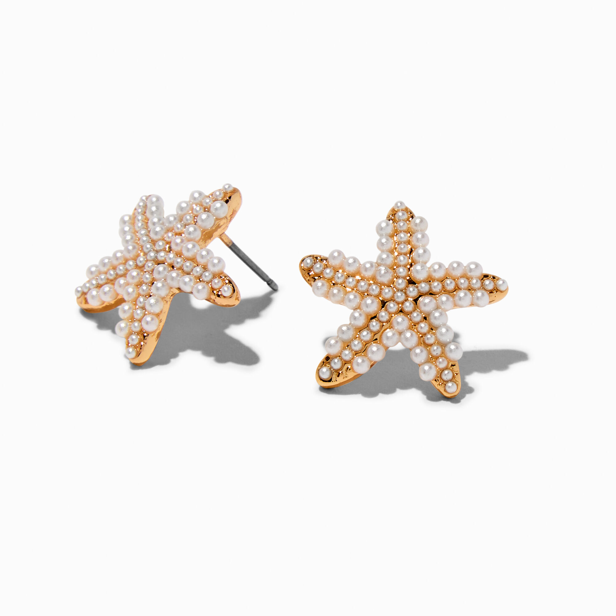 View Claires Tone Pearl Starfish Stud Earrings Gold information