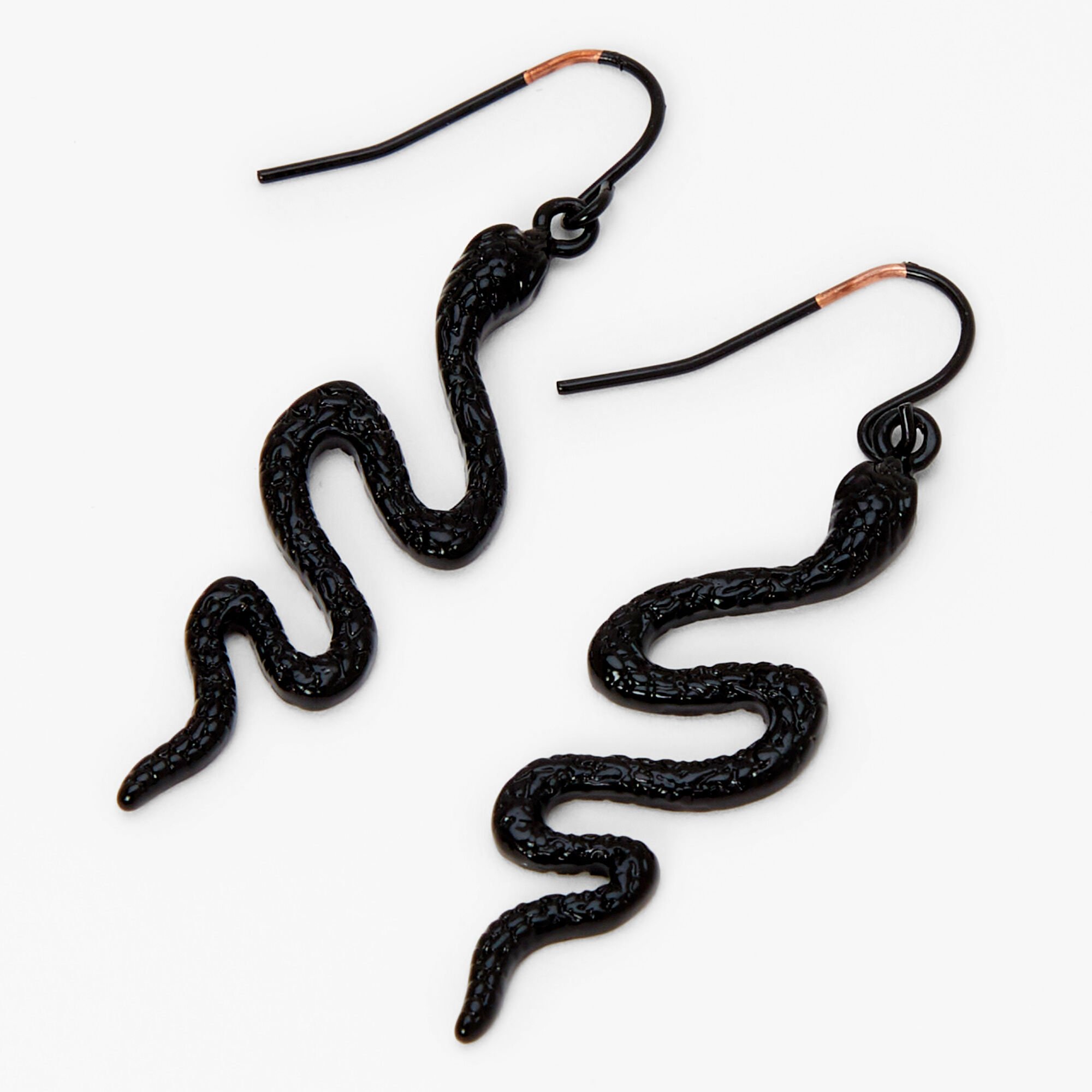 View Claires Embellished Snake Drop Earrings Black information