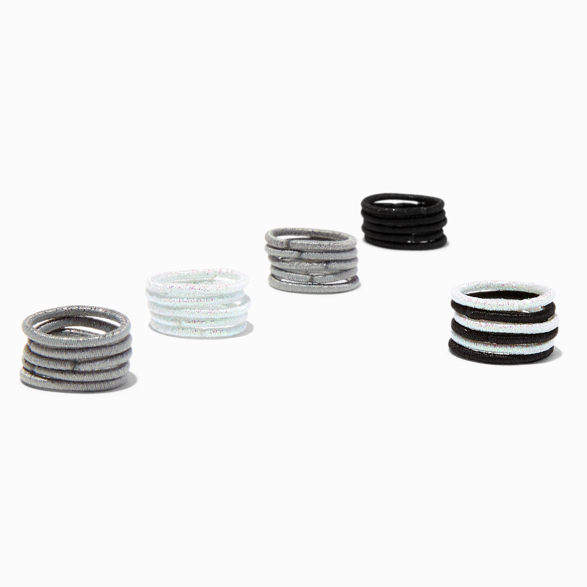 Black, Gray, & White Lurex Small Hair Ties - 30 Pack,