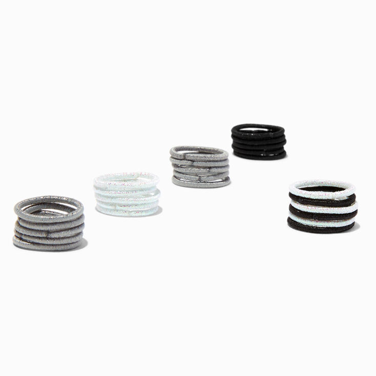 Black, Gray, &amp; White Lurex Small Hair Ties - 30 Pack,