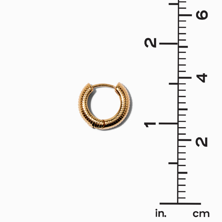 Gold-tone 10MM Ridged Clicker Hoop Earrings,