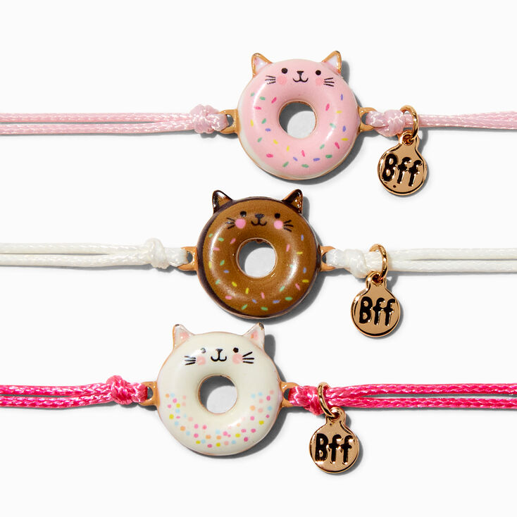 Best Friends Cat Donut Adjustable Bracelets - 3 Pack,