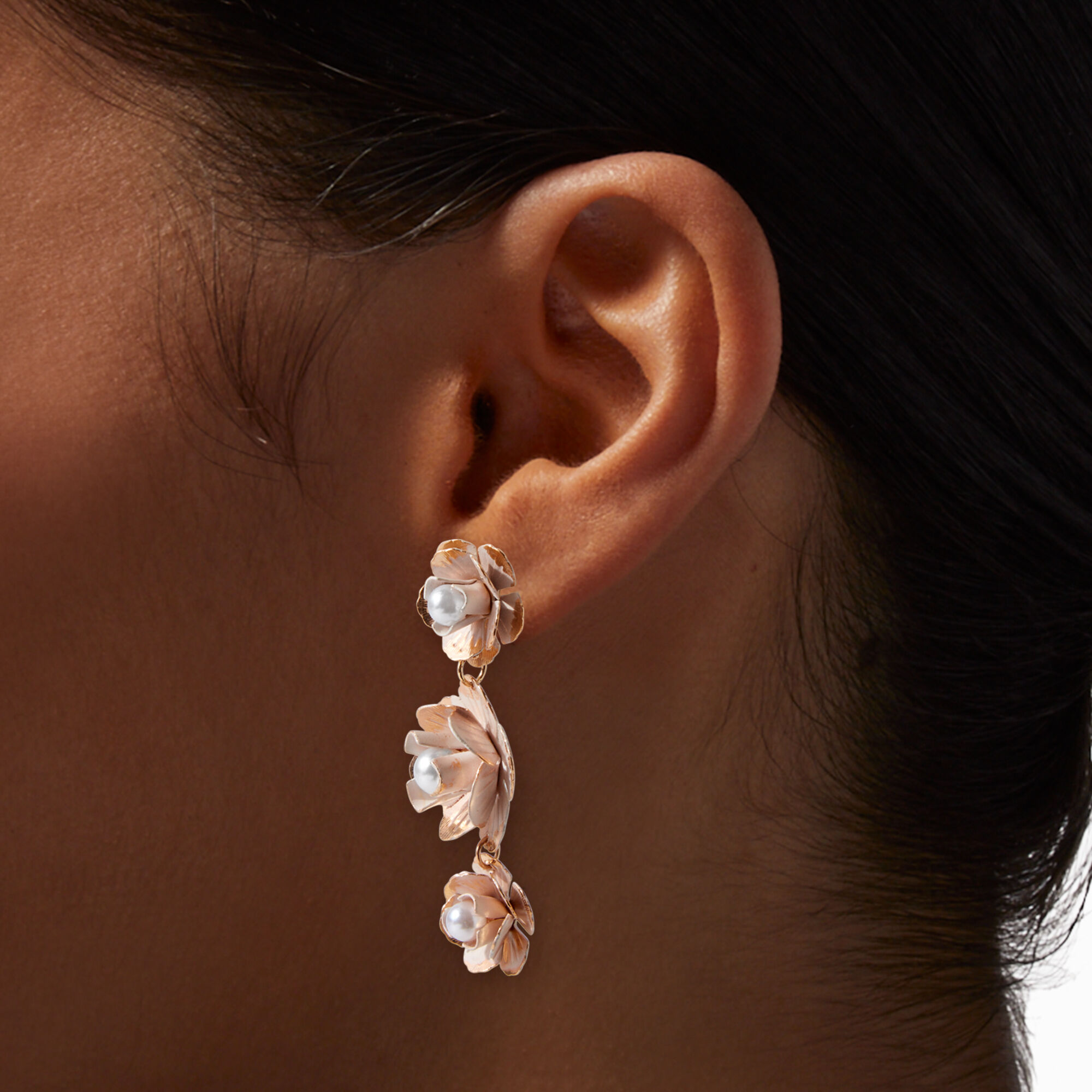 Gold-tone Roses 2" Drop Earrings ,