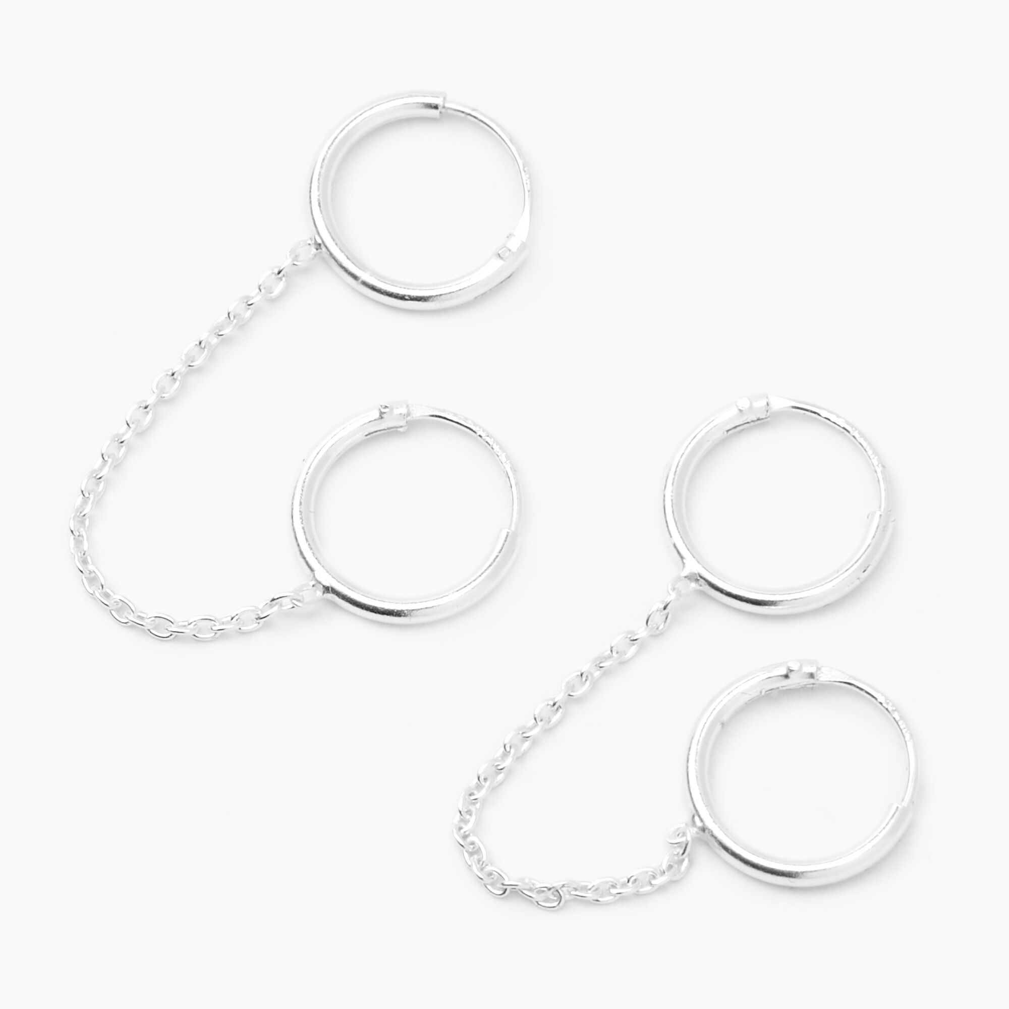 View Claires 10MM Connector Chain Hoop Earrings Silver information