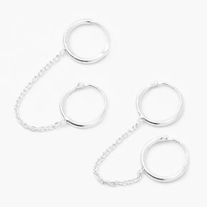 Sterling Silver 10MM Connector Chain Hoop Earrings,