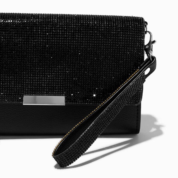Black Bling Crossbody Wristlet Wallet,