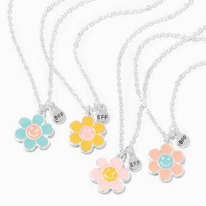 Silver-tone Best Friends Happy Daisy Pendant Necklaces - 4 Pack,