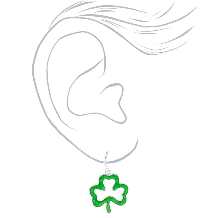 1&#39;&#39; Glitter Shamrock Drop Earrings - Green,