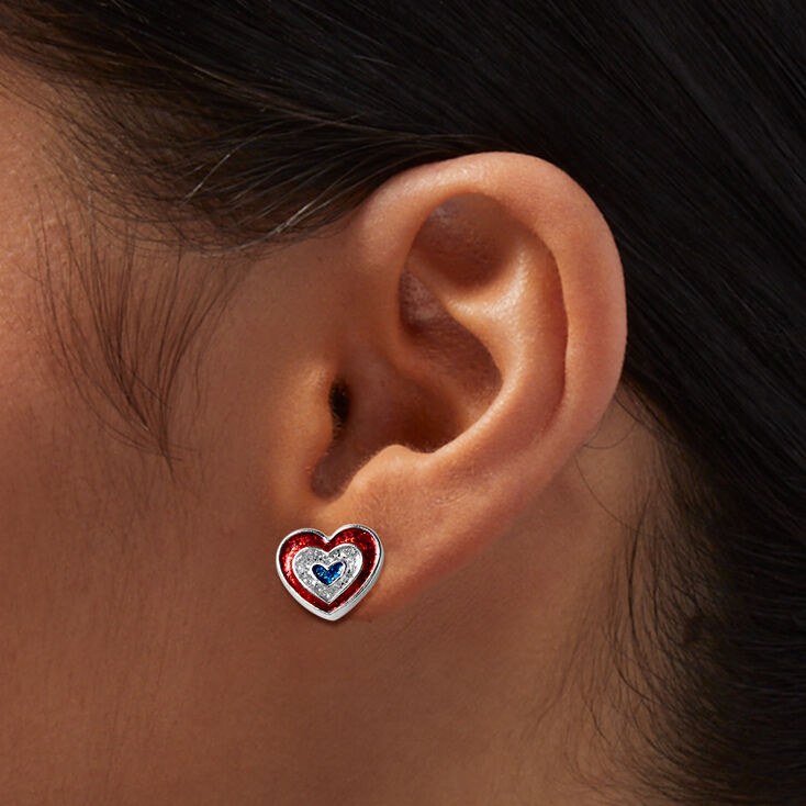 Red, White, & Blue Heart Stud Earrings