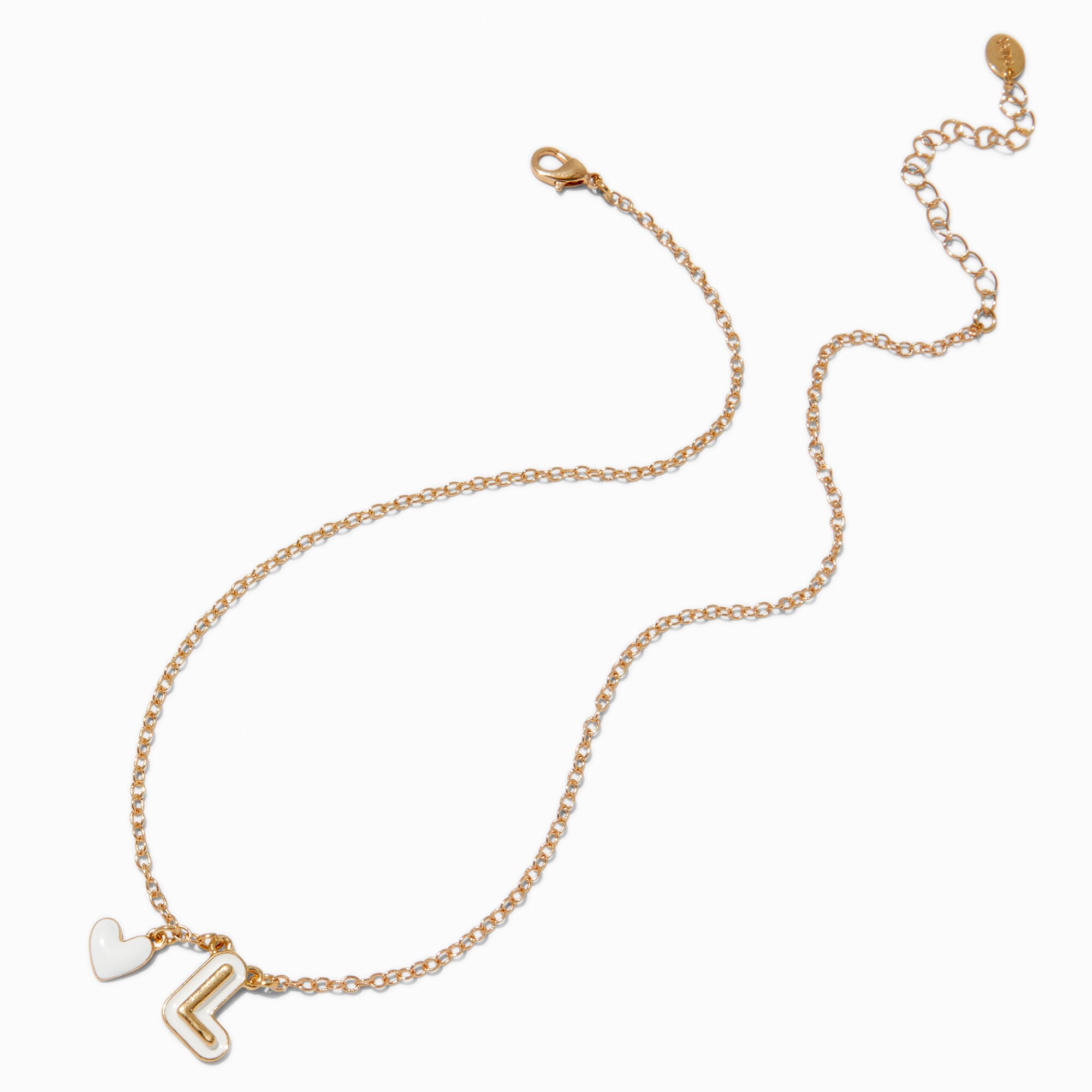 White Bubble Initial Heart Pendant Necklace - L,