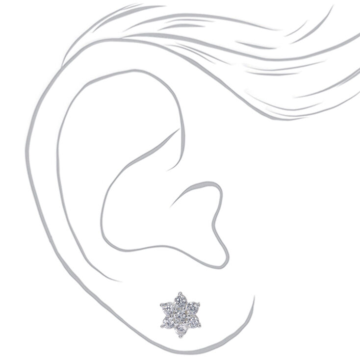 Sterling Silver Cubic Zirconia Flower Stud Earrings - 8MM,