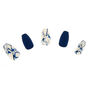 Marble Matte Coffin Faux Nail Set - Navy, 24 Pack,