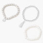 Rose Marble Beaded Stretch Bracelets - White, 3 Pack,