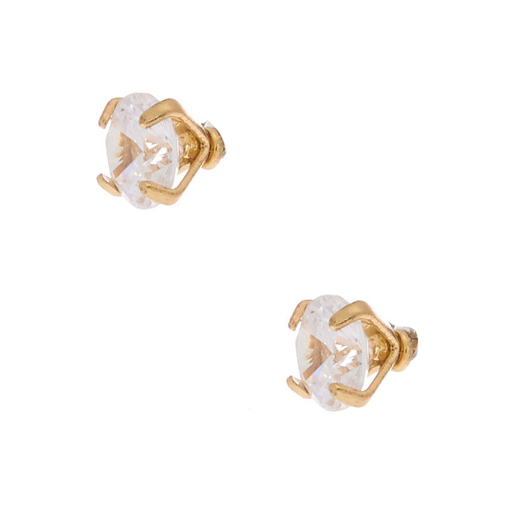 Gold Cubic Zirconia Round Martini Stud Earrings - 4MM,