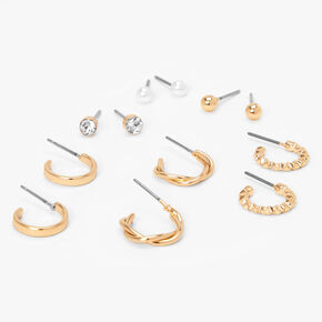 Gold-tone Textured Earrings Set - 6 Pack,