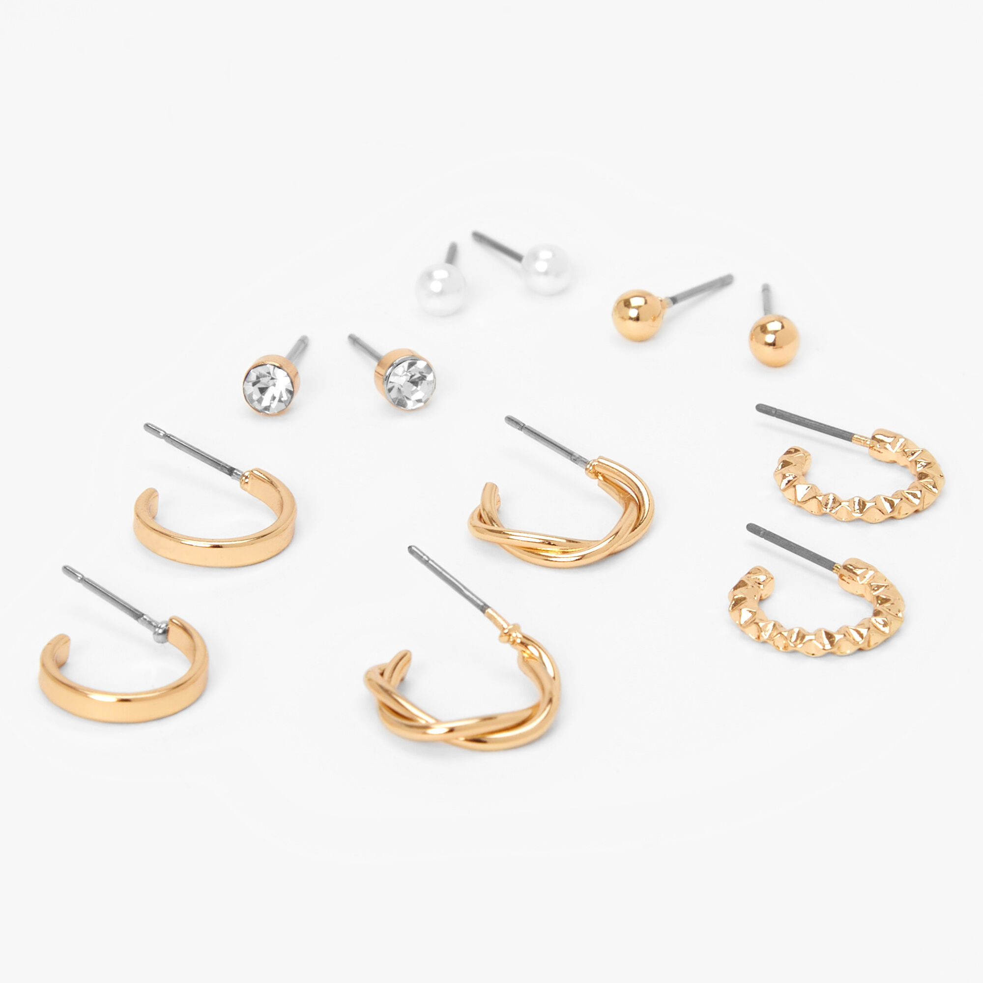 View Claires Tone Textured Earrings Set 6 Pack Gold information