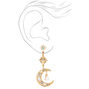 Gold 2&quot; Opal Starburst Moon Drop Earrings,