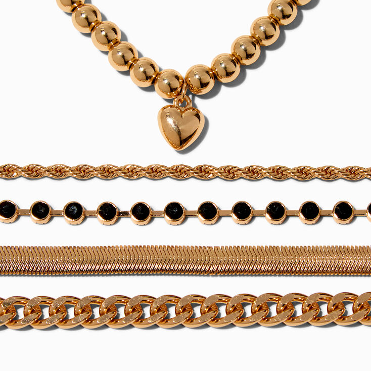 Gold-tone Multi Chain Bracelet Set - 5 Pack ,